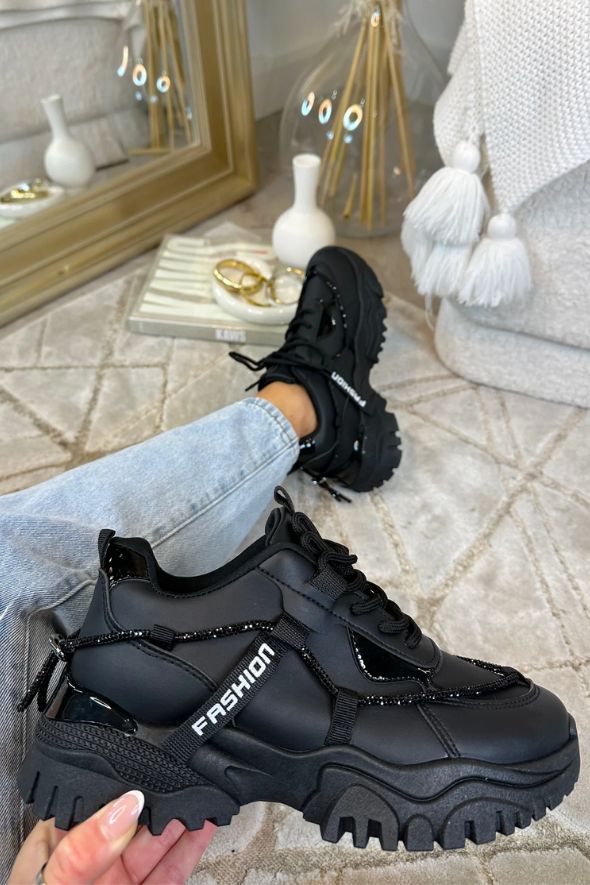 Chunky Diamante Detail Trainer Black