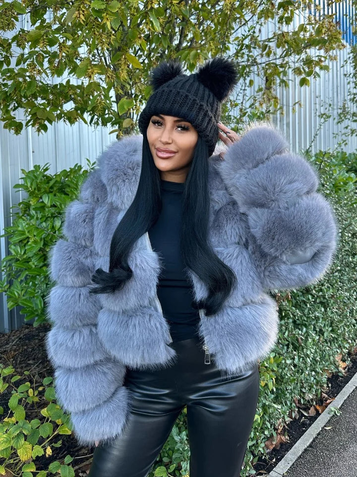Grey fur hood sales
