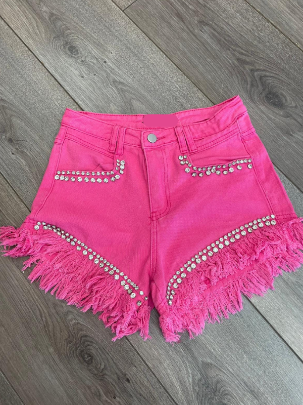 Pink Fraid sparkle detail denim shorts