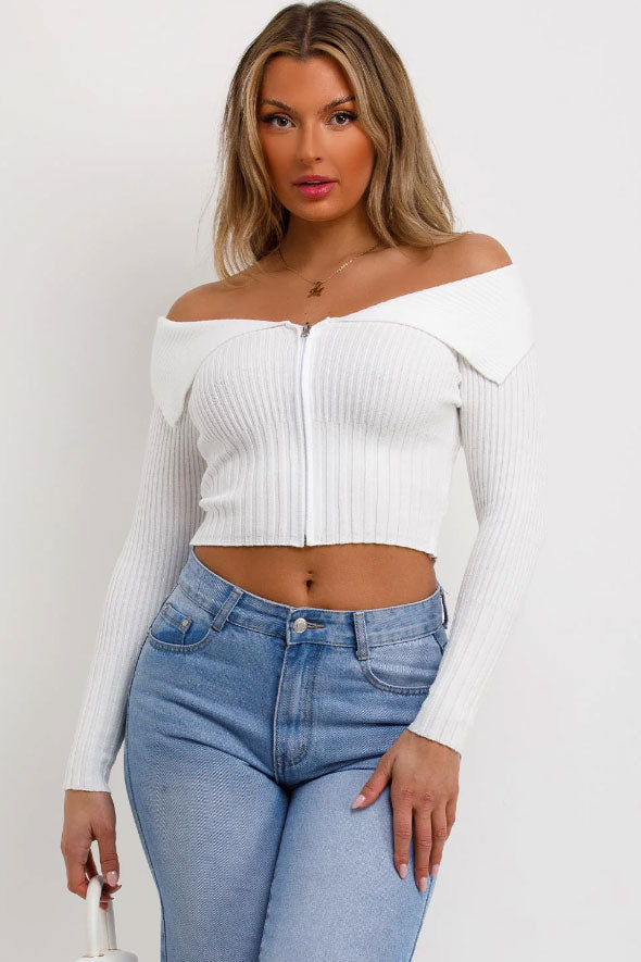 Cropped off shoulder jumper best sale