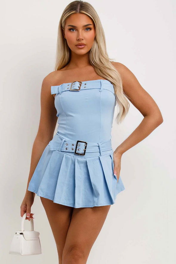 pleated skort dress Nox Anabel-T133 Flowy Chiffon Multi-Layered Skirt with Deep V Pleated Neckline Short Dress 8 / BABY PINK