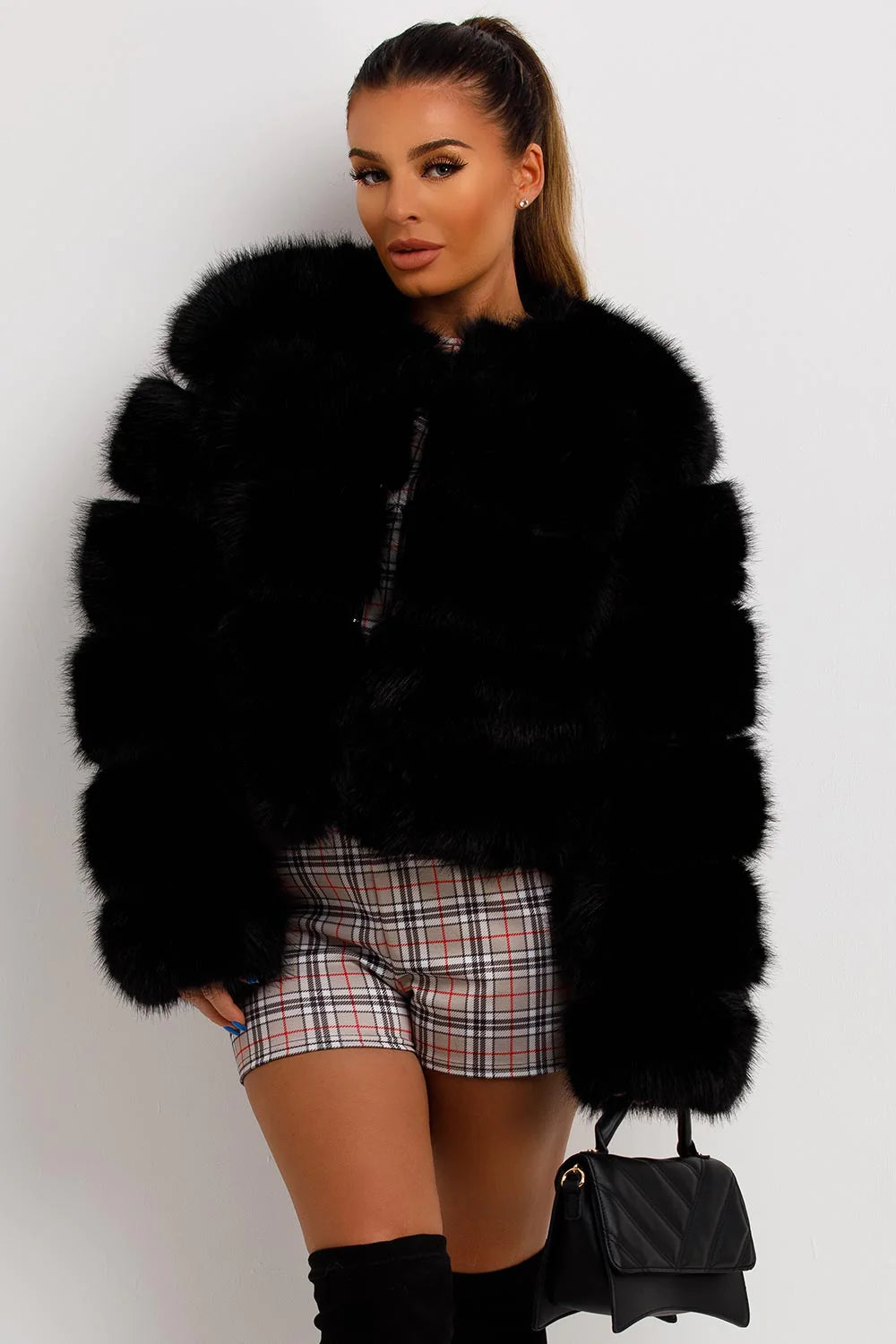 Black faux fur bubble coat hotsell