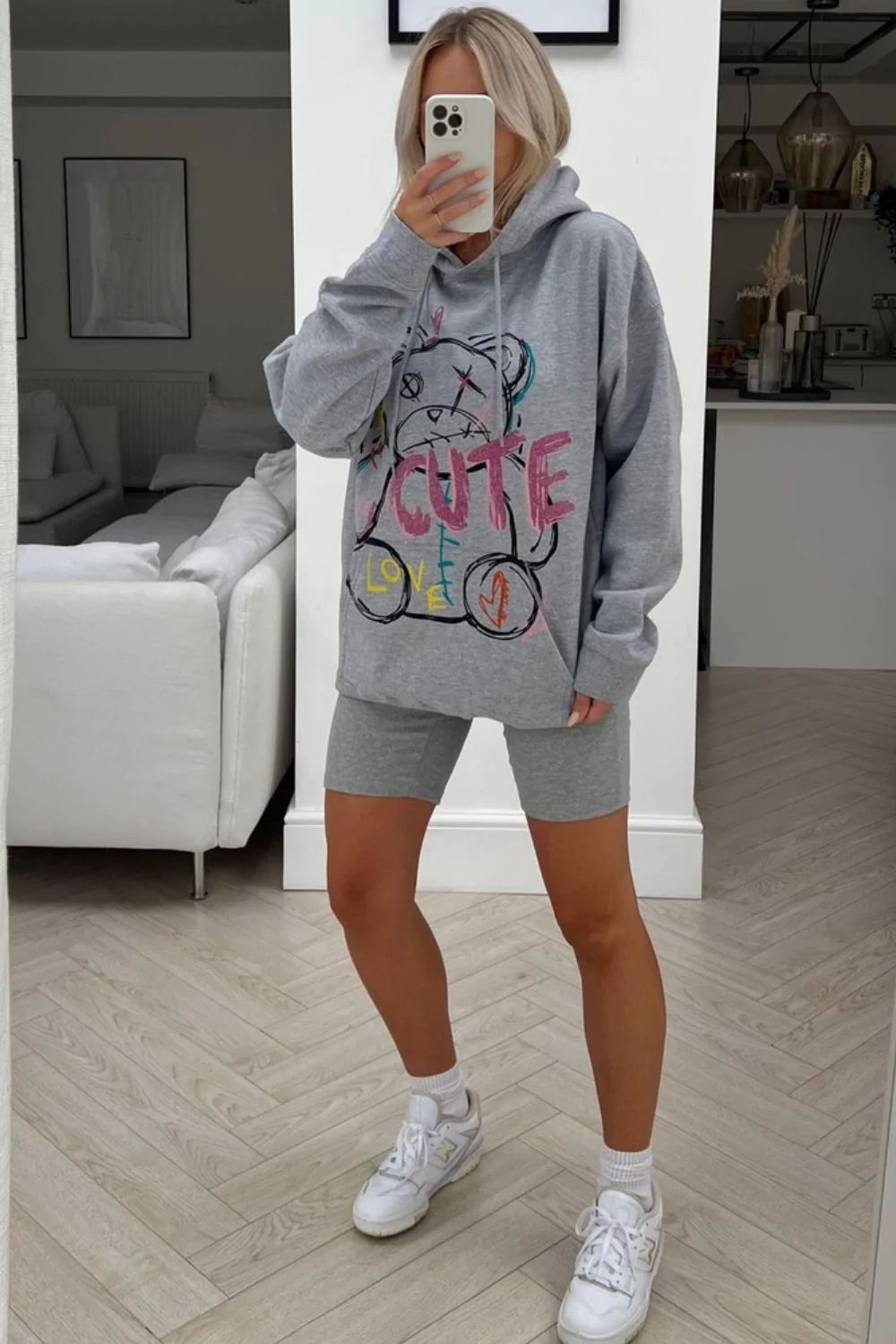 Grey cute bear hoodie Looking Good Boutique