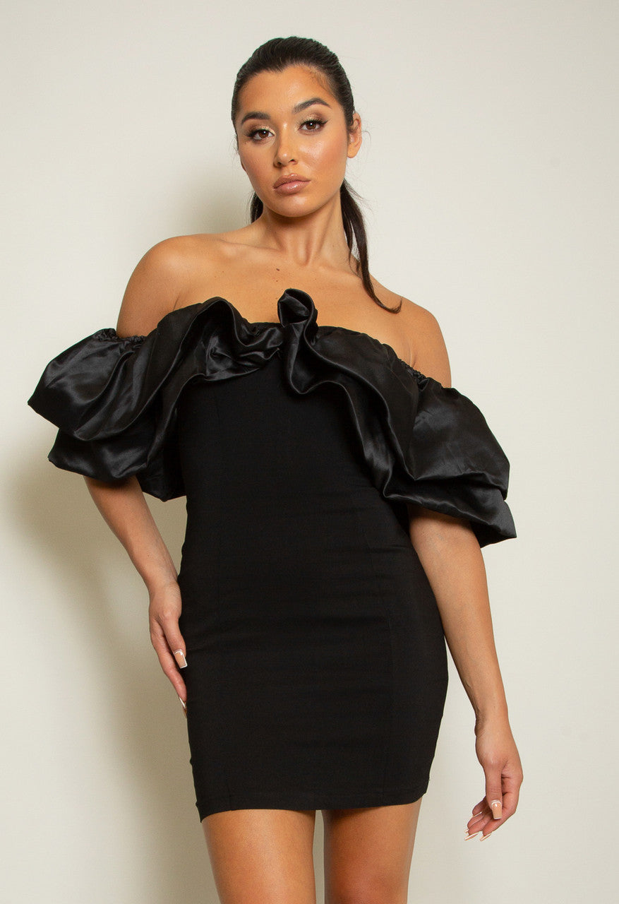 Black satin sale frill dress