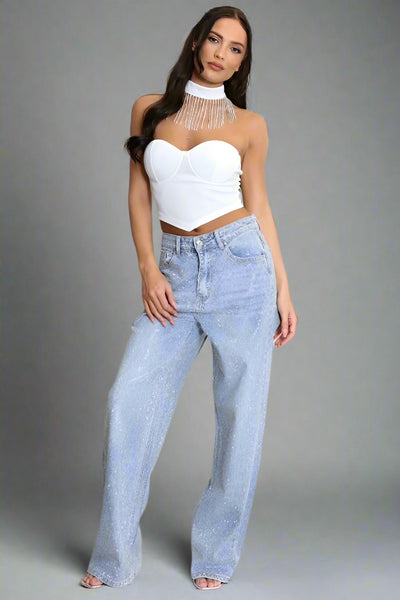 Faded Blue Banded Waist Dad Fit Jeans