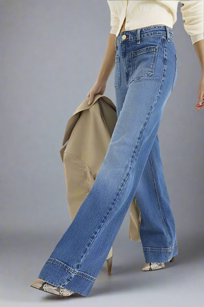 Denim Blue High waisted pocket wide leg jeans