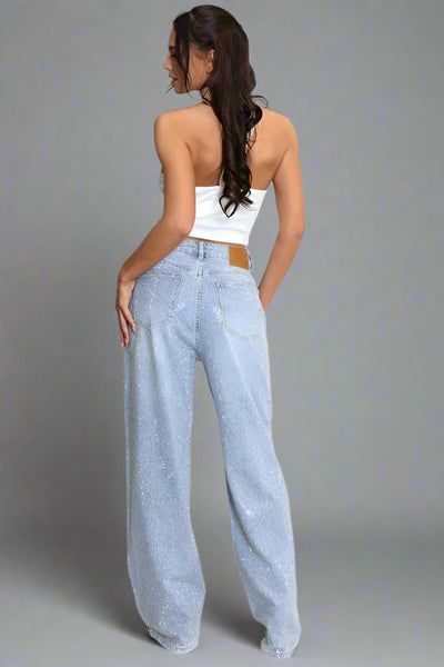 Faded Blue Banded Waist Dad Fit Jeans