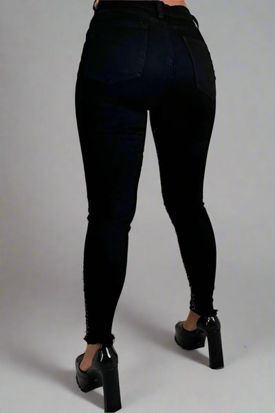 Black Sparkle Ripped Stretch Jeans