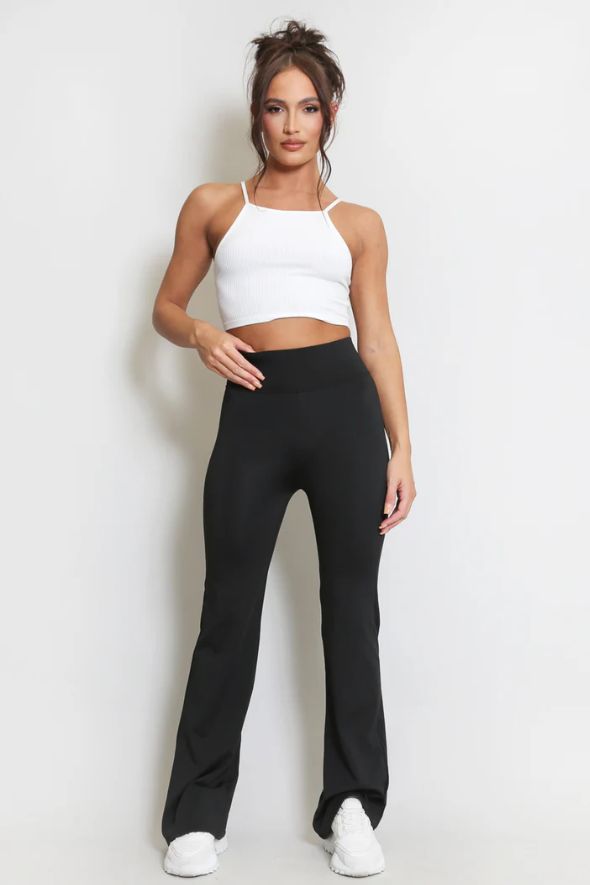 Elasticated Waist Flare Trouser - Black