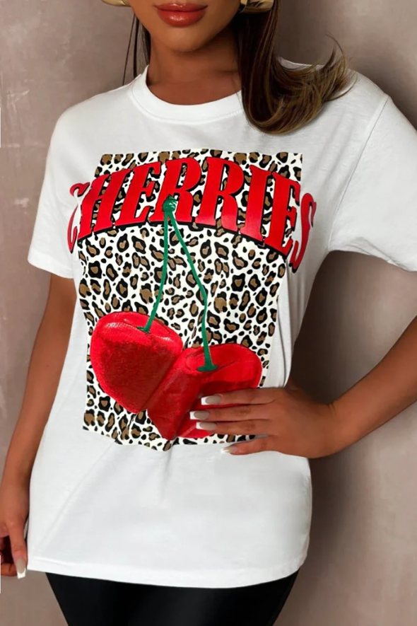 White Cherry Leopard T-Shirt