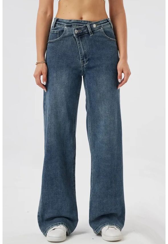 Overlap High Waist Dad Fit Jeans Stonewash