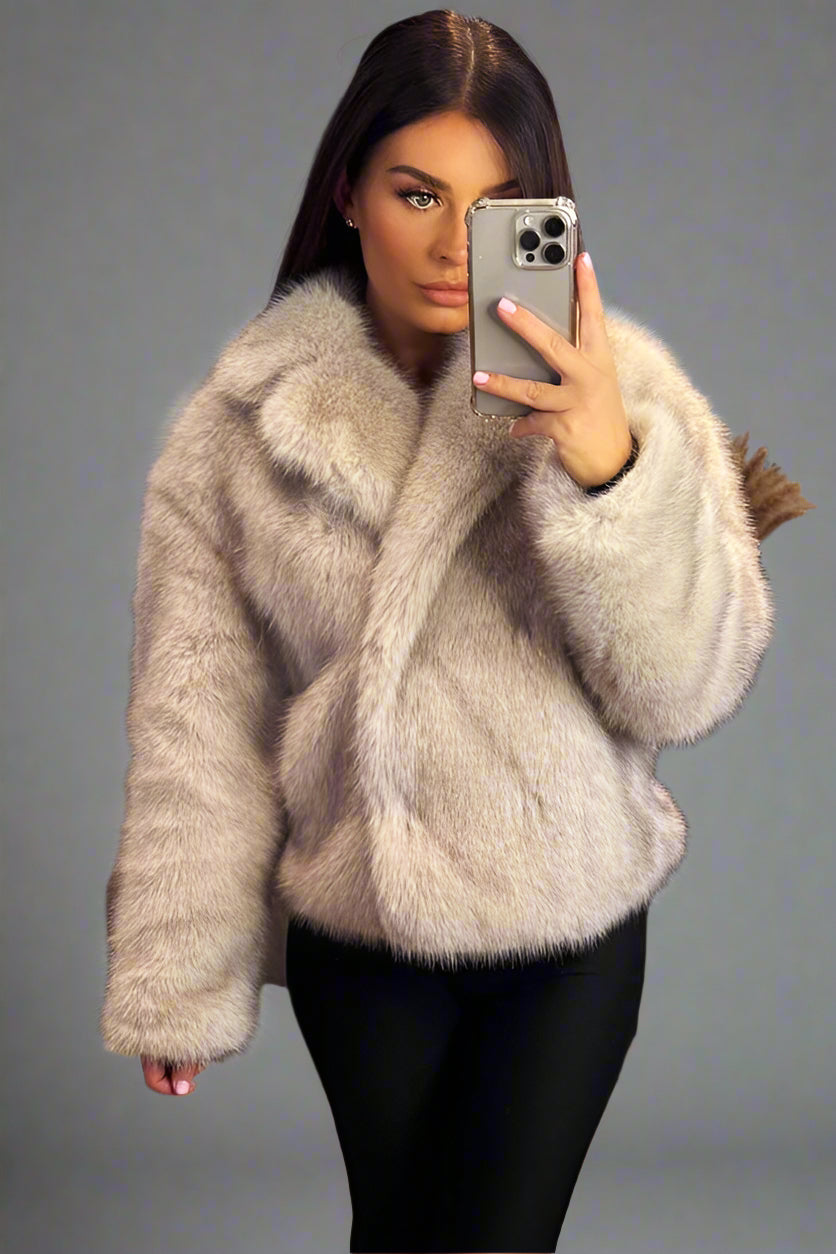 Faux Fur Short Jacket Light Beige