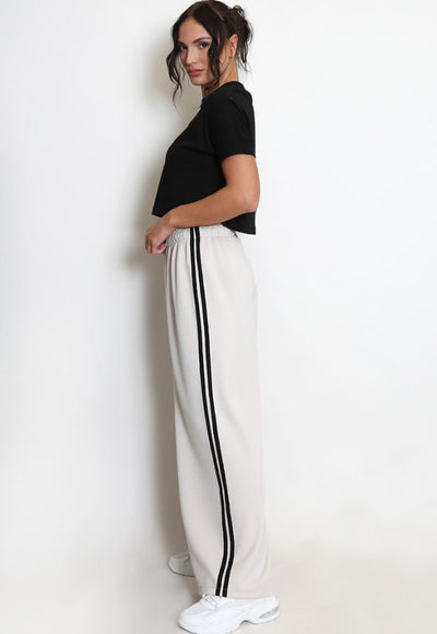 Side Stripe Wide Leg Trouser Cream