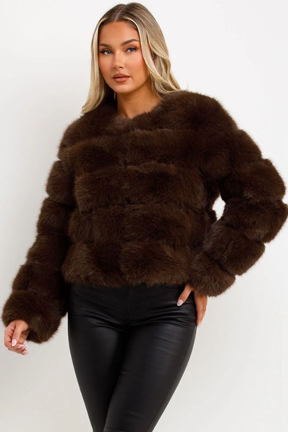 Brown Faux Fur Bubble Coat