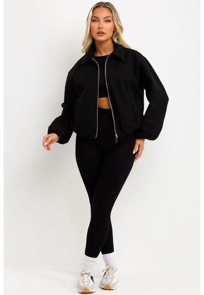 Puffed Bomber Jacket With Zip Black