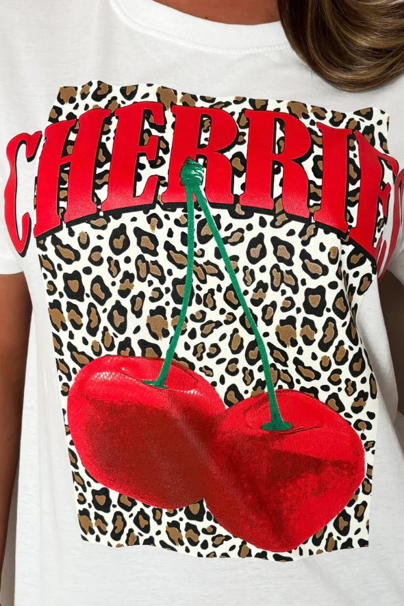 White Cherry Leopard T-Shirt