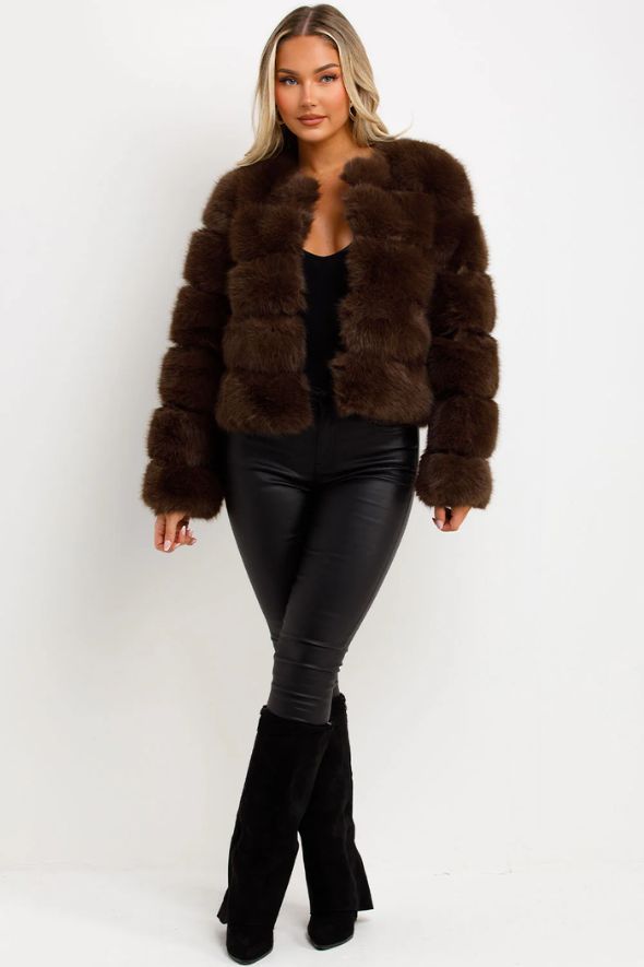 Brown Faux Fur Bubble Coat