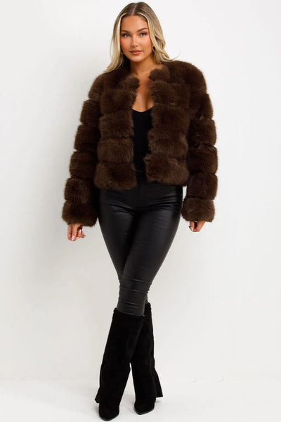 Brown Faux Fur Bubble Coat