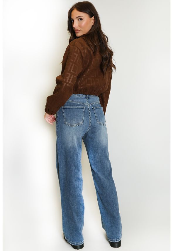 Cropped Print Suedette Bomber Jacket Brown