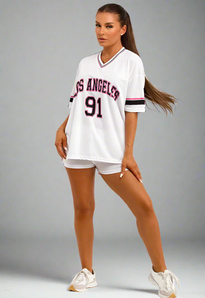 Football Jersey T Shirt And Shorts Co Ord Set With Los Angeles Print White