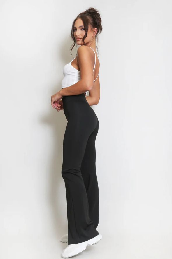 Elasticated Waist Flare Trouser - Black