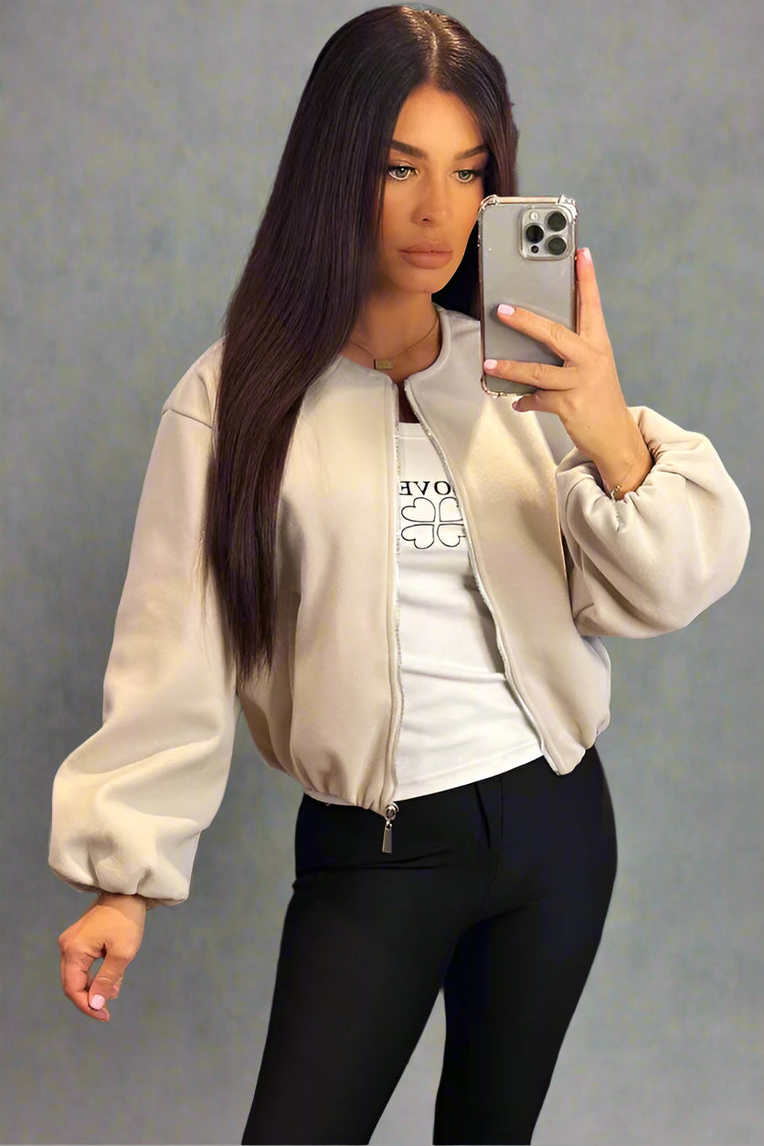 Soft Bomber Jacket Beige