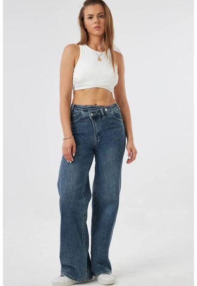Overlap High Waist Dad Fit Jeans Stonewash