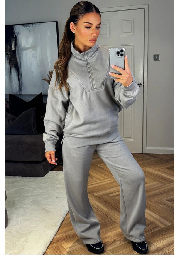 Half Zip Sweatshirt And Joggers Loungewear Set Dove Grey