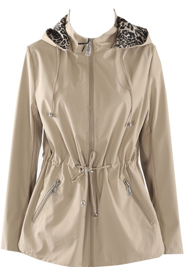 Reversible Leopard Print Raincoat Beige