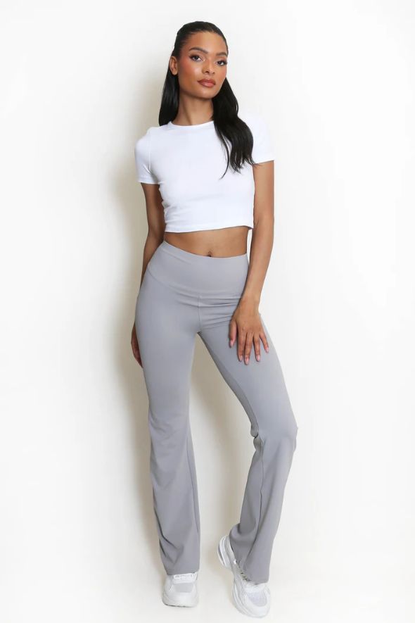 Elasticated Waist Flare Trouser - Grey