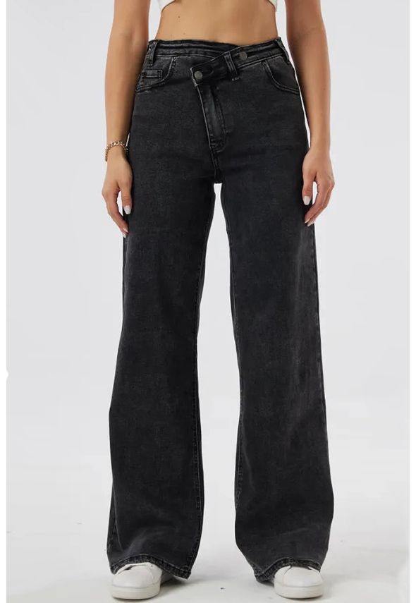 Overlap High Waist Dad Fit Jeans Faded Black