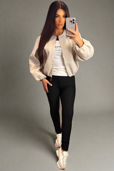 Soft Bomber Jacket Beige