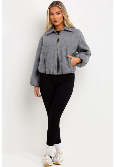 Puffed Bomber Jacket With Zip Grey
