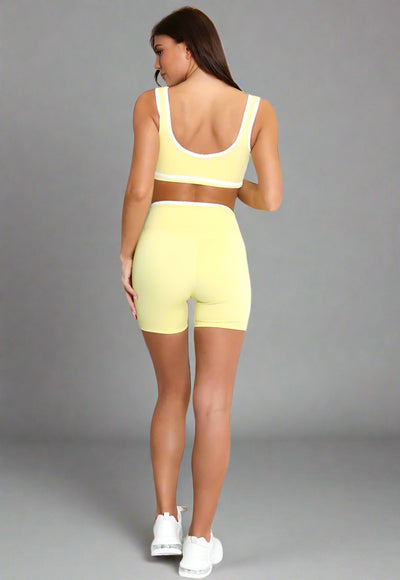 Active Crop Top And Shorts With Contrast Piping Yellow