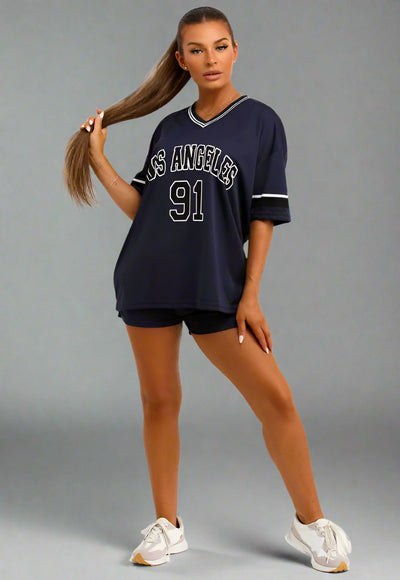 Football Jersey T Shirt And Shorts Co Ord Set With Los Angeles Print Navy