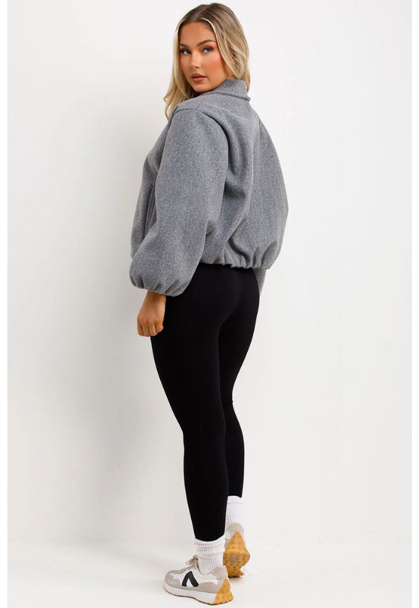 Puffed Bomber Jacket With Zip Grey