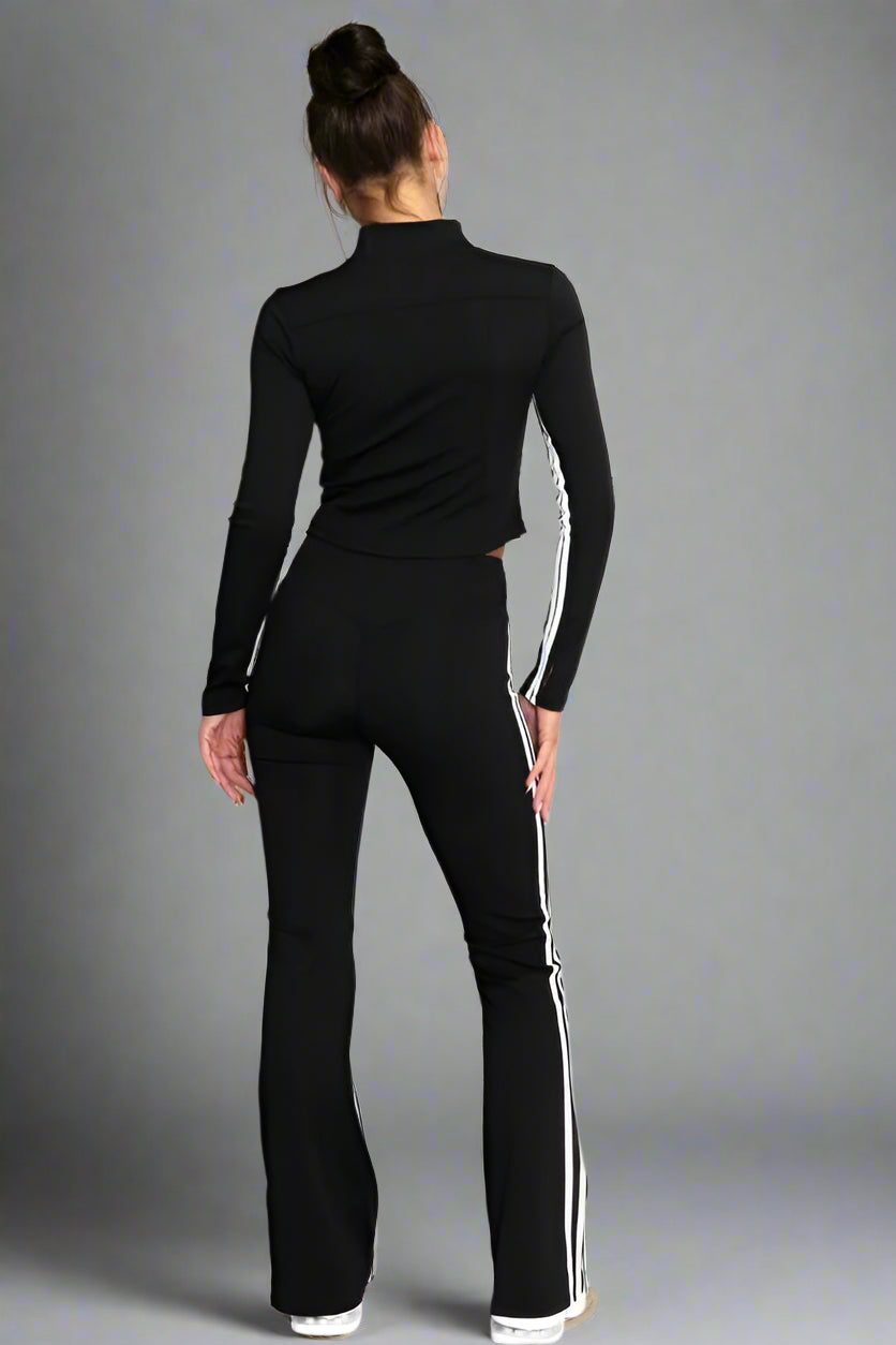 Zip Up Top and Flare Bottoms Gym Set Black