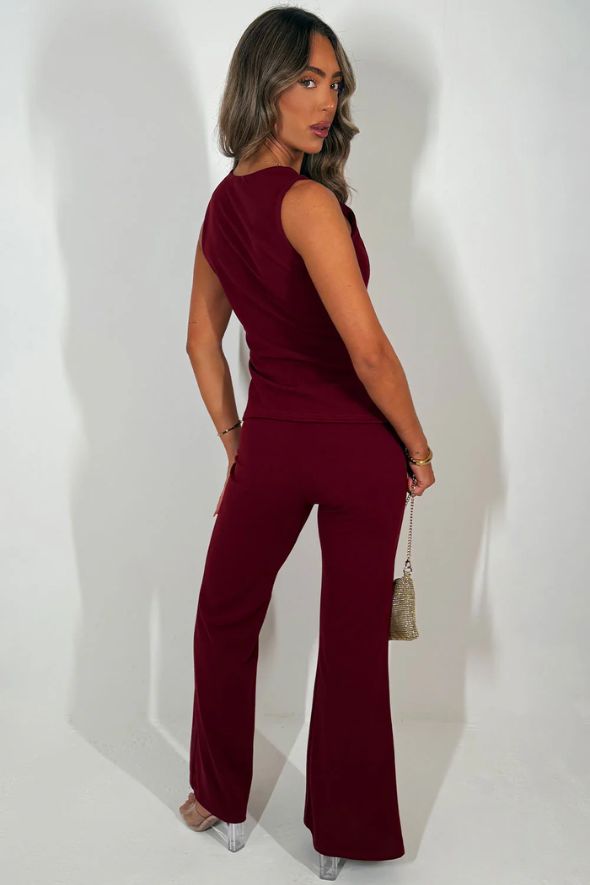 Waistcoat And Trouser Co Ord Two Piece Set Burgundy