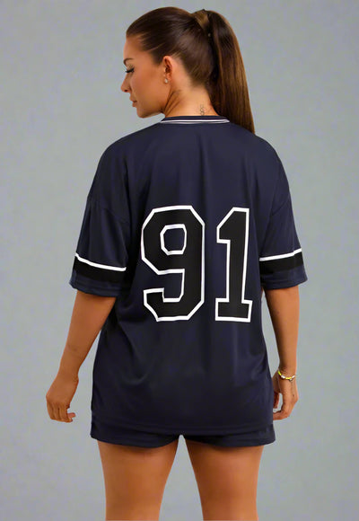 Football Jersey T Shirt And Shorts Co Ord Set With Los Angeles Print Navy