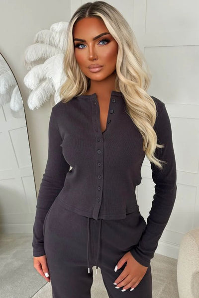 Charcoal Ribbed Long Sleeve Co-ord Set