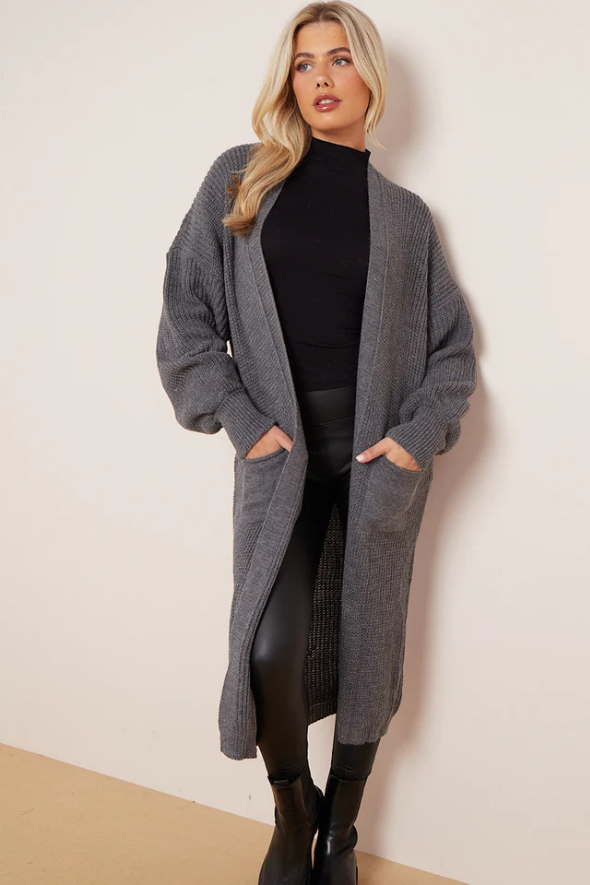 Oversize Longline Knitted Cardigan Dark Grey