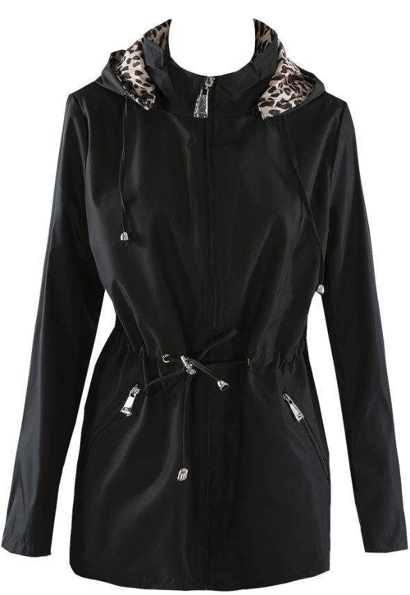 Reversible Leopard Print Raincoat Black