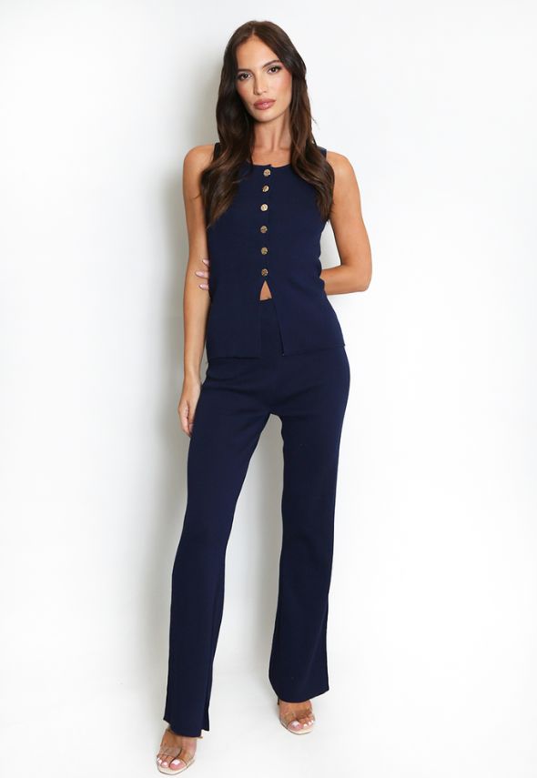 Knit Waistcoat & Flare Trousers Set Navy