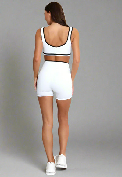 Active Crop Top And Shorts With Contrast Piping White