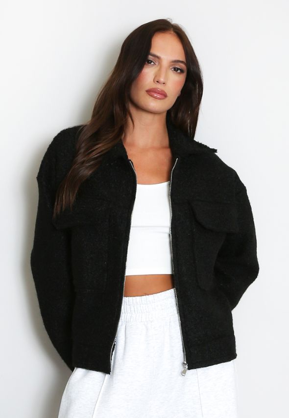 Fleece Jacket With Oversized Pockets Black