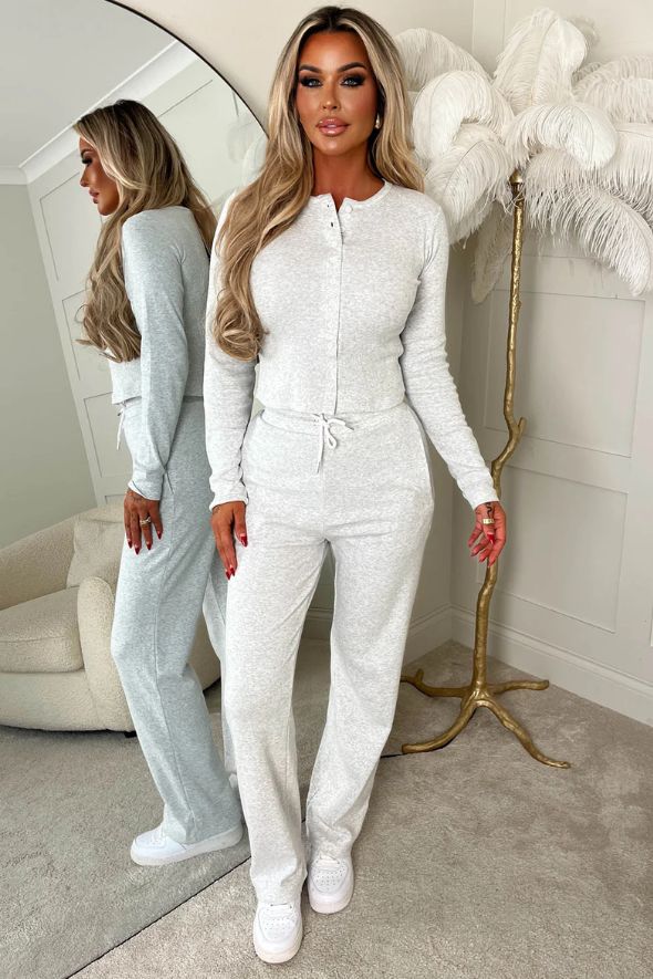 Marl Grey Ribbed Long Sleeve Co-ord Set