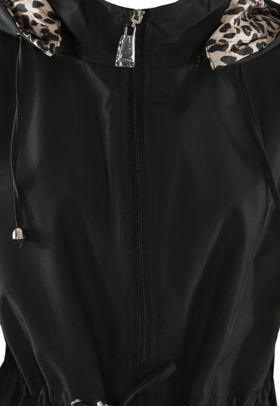 Reversible Leopard Print Raincoat Black
