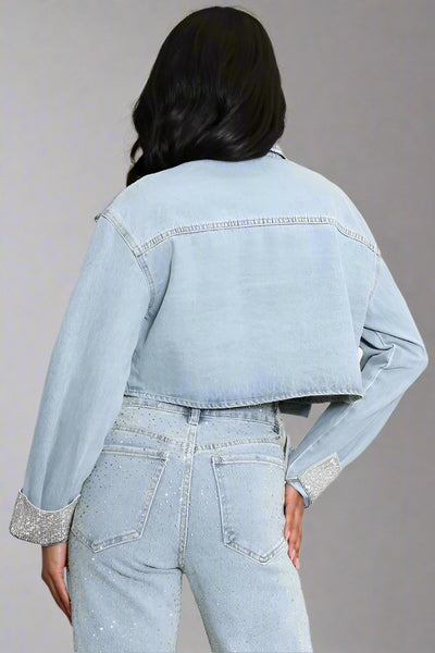 Diamante Trim Cropped Denim Jacket