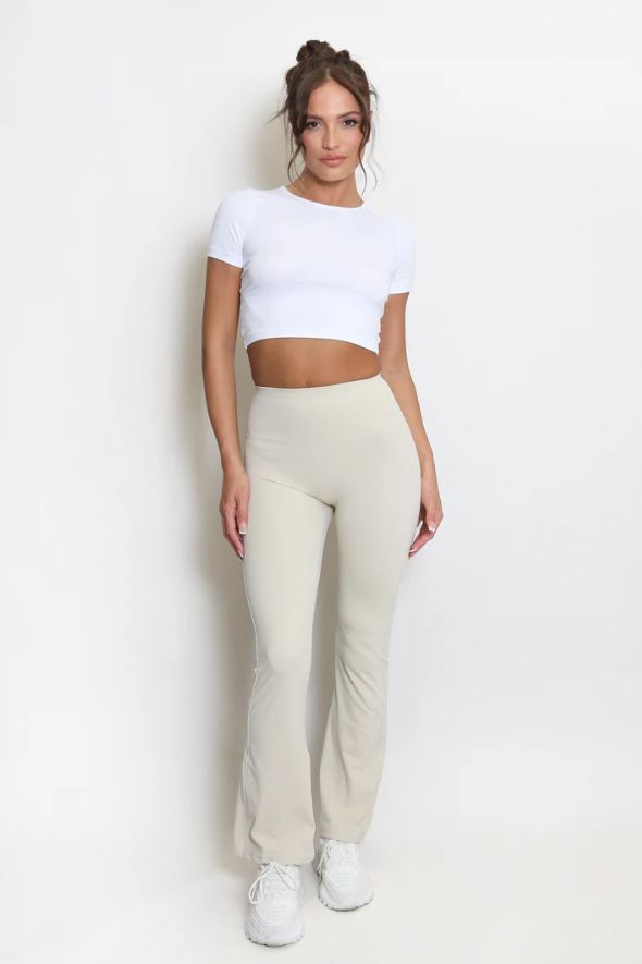 Elasticated Waist Flare Trouser - Beige