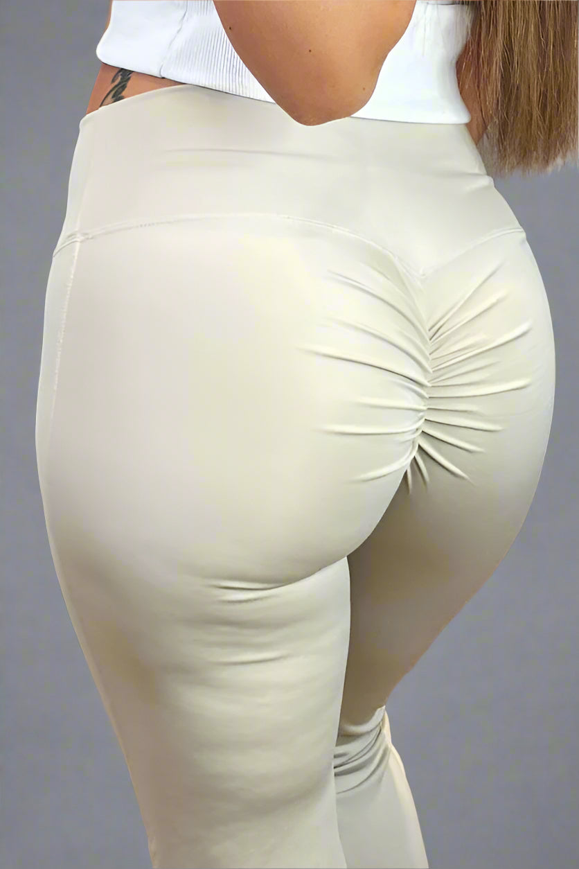 Flared Leg Trousers With Ruched Bum Beige